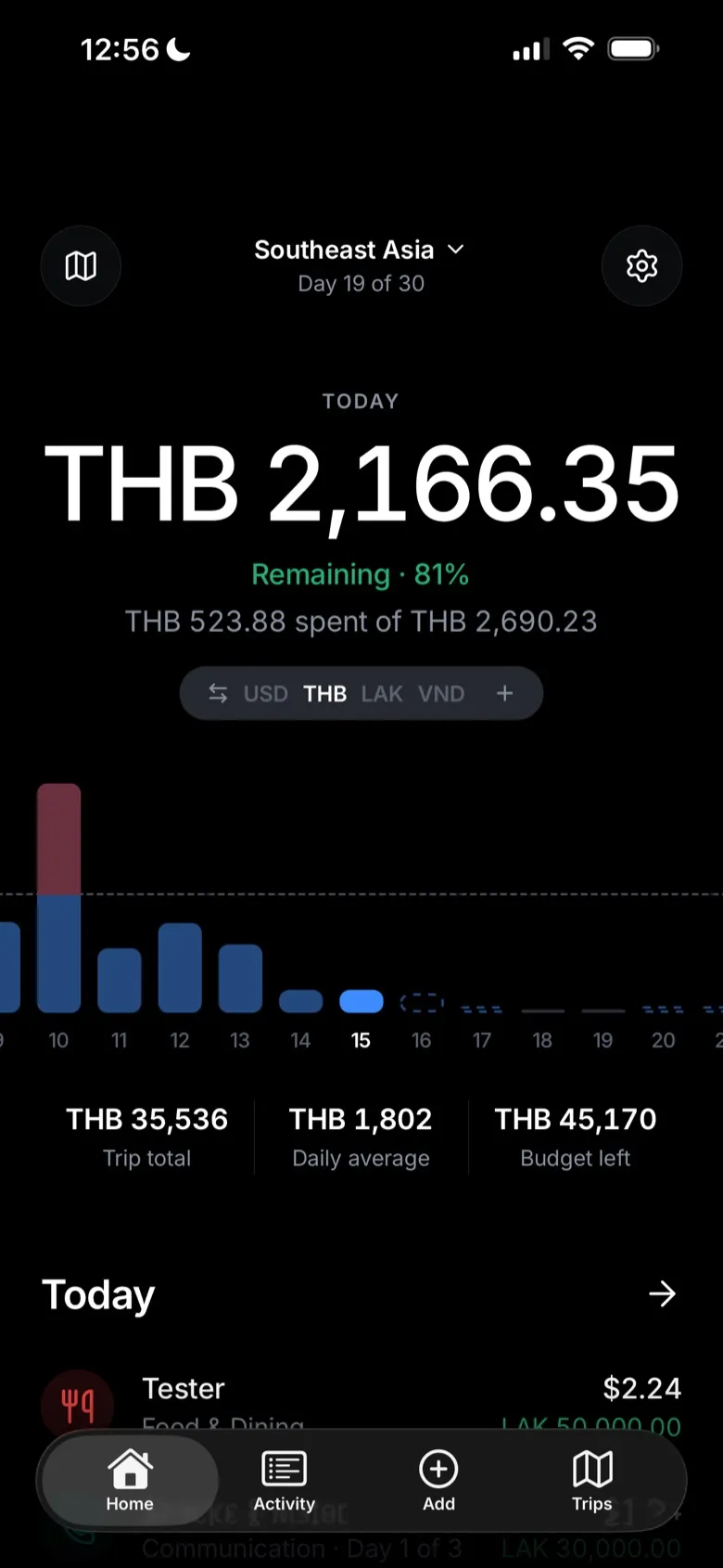 Nomad Budget showing what’s left to spend today